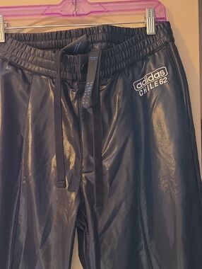adidas black Chile 62 faux leather-look joggers